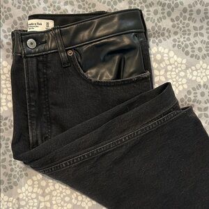 Abercrombie & Fitch Black Straight Leg Jeans with Faux Leather Accent
